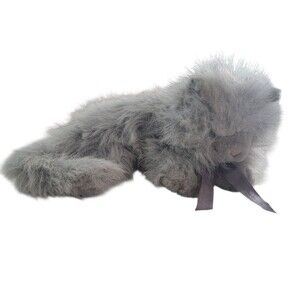Vintage Gray Persian Kitten Cat Plush American Wego Lying 8/4 Silver Eyes 11"